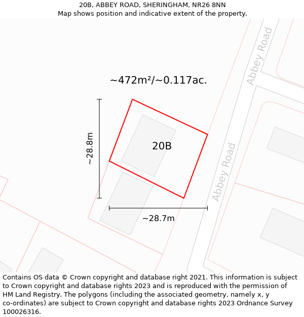 20B, ABBEY ROAD, SHERINGHAM, NR26 8NN: Plot and title map