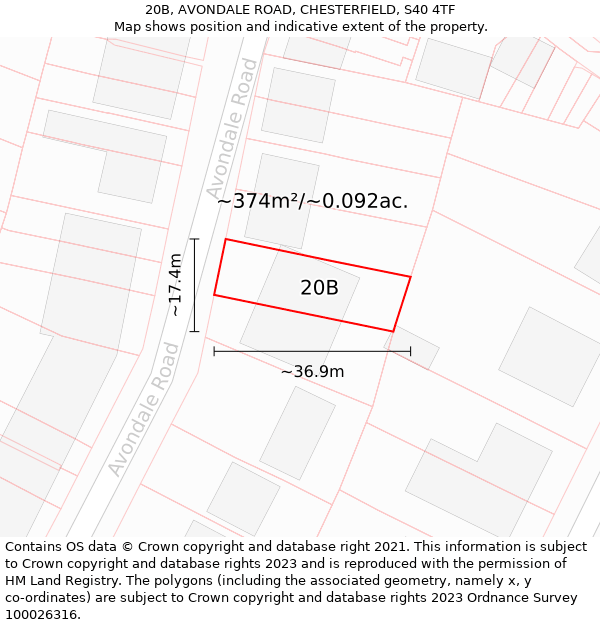 20B, AVONDALE ROAD, CHESTERFIELD, S40 4TF: Plot and title map