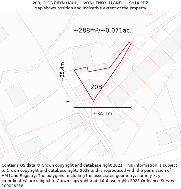 20B, CLOS BRYN HAUL, LLWYNHENDY, LLANELLI, SA14 9DZ: Plot and title map