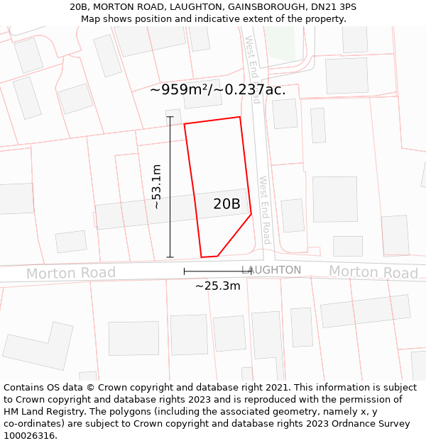 20B, MORTON ROAD, LAUGHTON, GAINSBOROUGH, DN21 3PS: Plot and title map