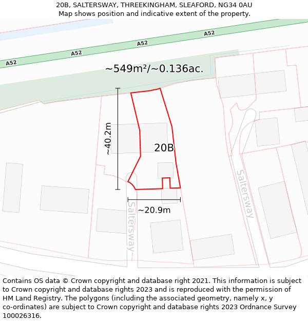 20B, SALTERSWAY, THREEKINGHAM, SLEAFORD, NG34 0AU: Plot and title map