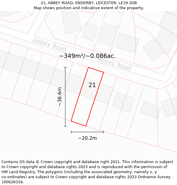 21, ABBEY ROAD, ENDERBY, LEICESTER, LE19 2DB: Plot and title map