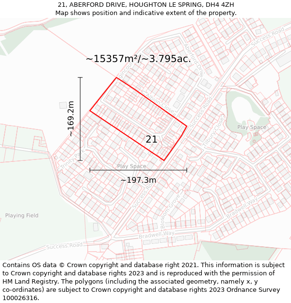 21, ABERFORD DRIVE, HOUGHTON LE SPRING, DH4 4ZH: Plot and title map