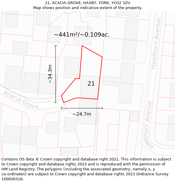 21, ACACIA GROVE, HAXBY, YORK, YO32 3ZU: Plot and title map