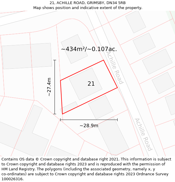 21, ACHILLE ROAD, GRIMSBY, DN34 5RB: Plot and title map