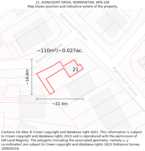 21, AGINCOURT DRIVE, NORMANTON, WF6 2SE: Plot and title map