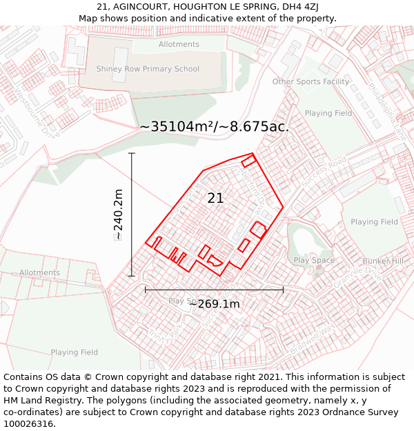 21, AGINCOURT, HOUGHTON LE SPRING, DH4 4ZJ: Plot and title map