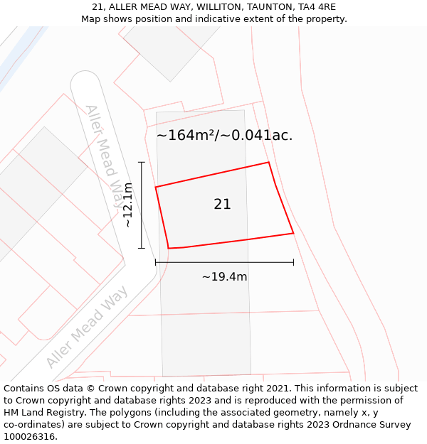 21, ALLER MEAD WAY, WILLITON, TAUNTON, TA4 4RE: Plot and title map