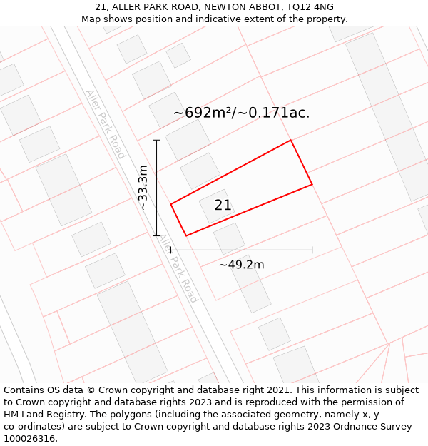 21, ALLER PARK ROAD, NEWTON ABBOT, TQ12 4NG: Plot and title map