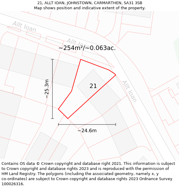 21, ALLT IOAN, JOHNSTOWN, CARMARTHEN, SA31 3SB: Plot and title map