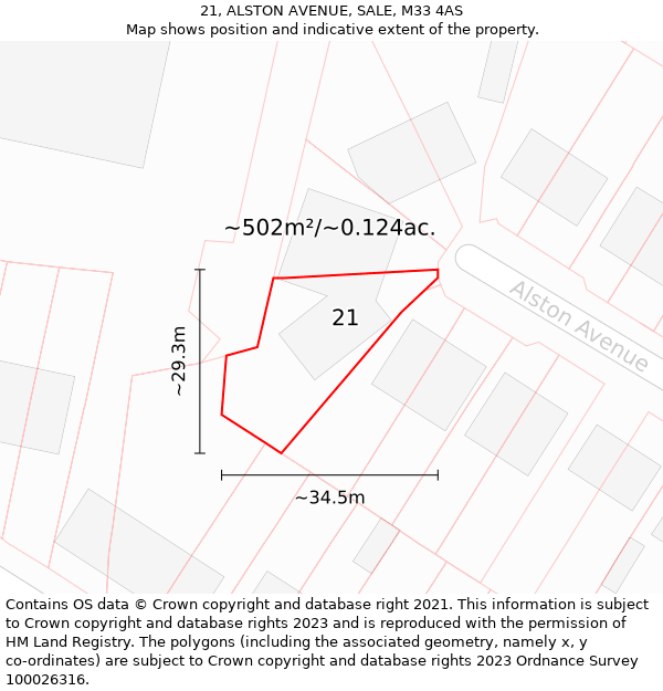 21, ALSTON AVENUE, SALE, M33 4AS: Plot and title map