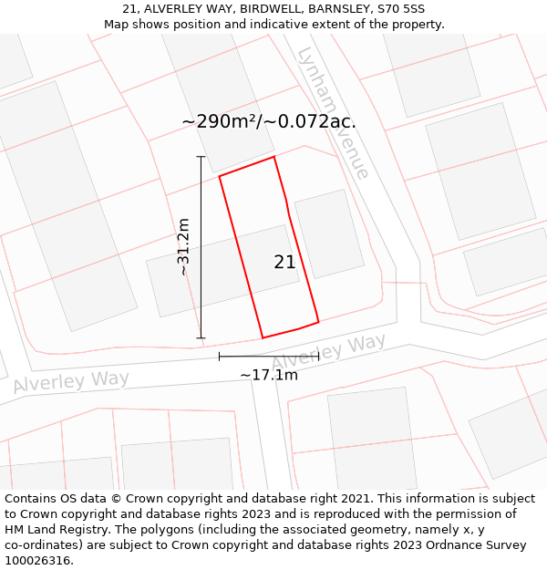 21, ALVERLEY WAY, BIRDWELL, BARNSLEY, S70 5SS: Plot and title map