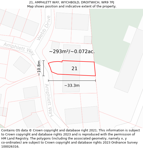 21, AMPHLETT WAY, WYCHBOLD, DROITWICH, WR9 7PJ: Plot and title map