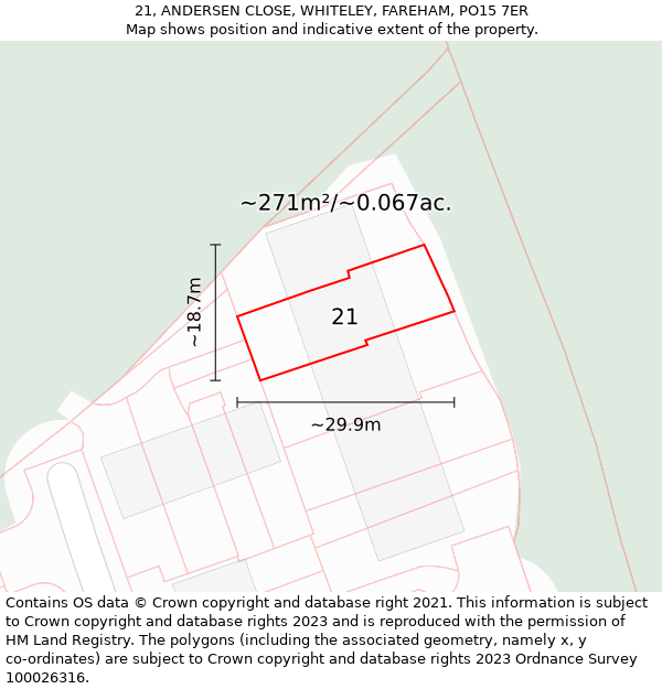 21, ANDERSEN CLOSE, WHITELEY, FAREHAM, PO15 7ER: Plot and title map