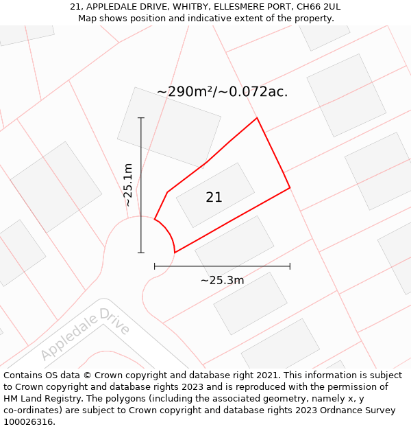 21, APPLEDALE DRIVE, WHITBY, ELLESMERE PORT, CH66 2UL: Plot and title map