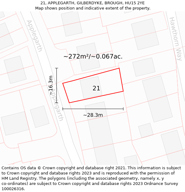 21, APPLEGARTH, GILBERDYKE, BROUGH, HU15 2YE: Plot and title map