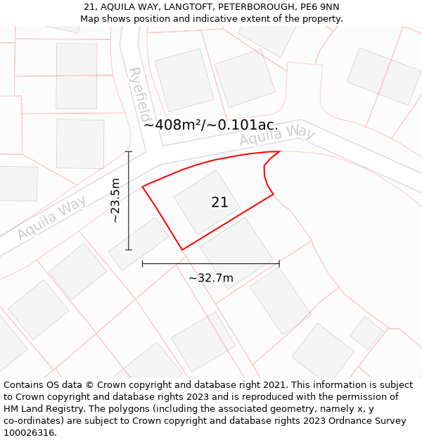 21, AQUILA WAY, LANGTOFT, PETERBOROUGH, PE6 9NN: Plot and title map