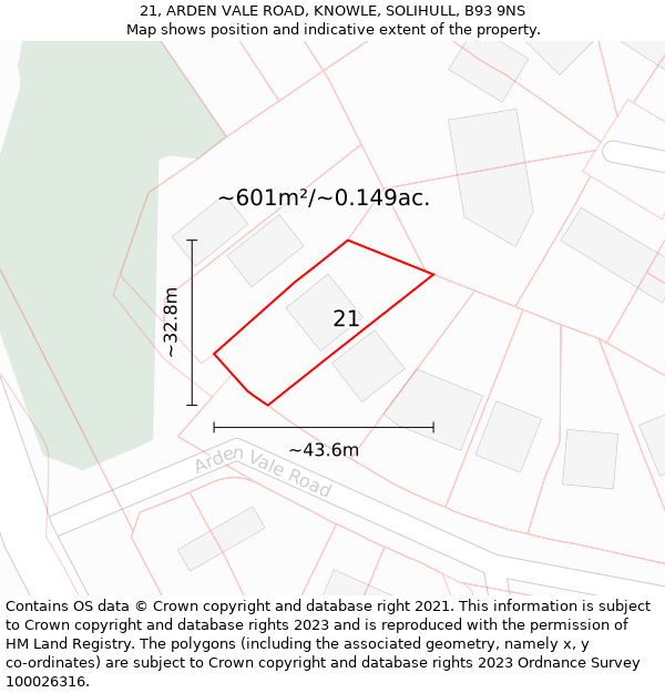 21, ARDEN VALE ROAD, KNOWLE, SOLIHULL, B93 9NS: Plot and title map