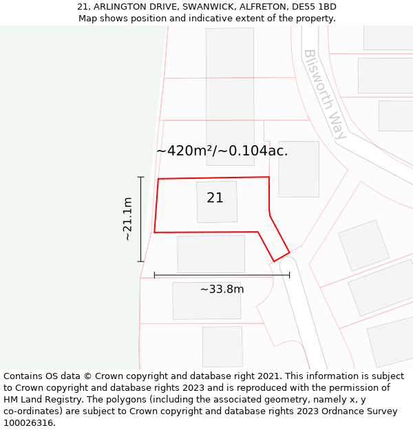 21, ARLINGTON DRIVE, SWANWICK, ALFRETON, DE55 1BD: Plot and title map