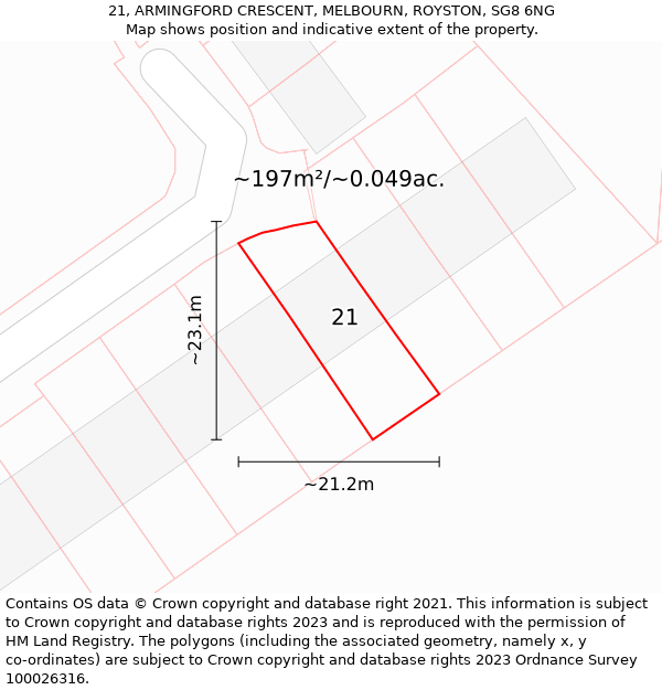 21, ARMINGFORD CRESCENT, MELBOURN, ROYSTON, SG8 6NG: Plot and title map