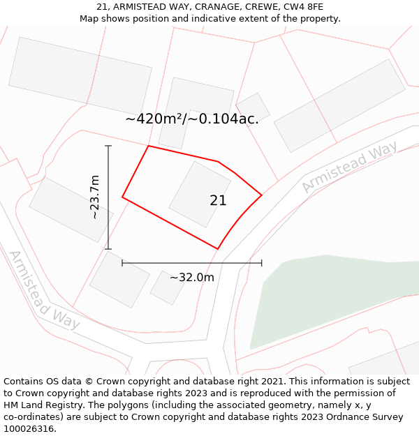 21, ARMISTEAD WAY, CRANAGE, CREWE, CW4 8FE: Plot and title map