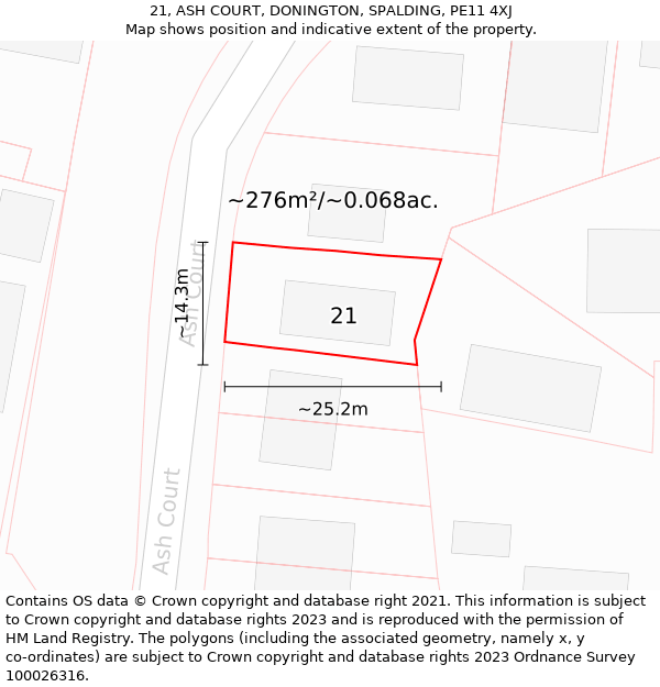 21, ASH COURT, DONINGTON, SPALDING, PE11 4XJ: Plot and title map