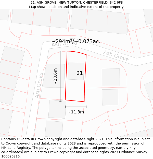 21, ASH GROVE, NEW TUPTON, CHESTERFIELD, S42 6FB: Plot and title map