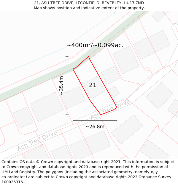 21, ASH TREE DRIVE, LECONFIELD, BEVERLEY, HU17 7ND: Plot and title map