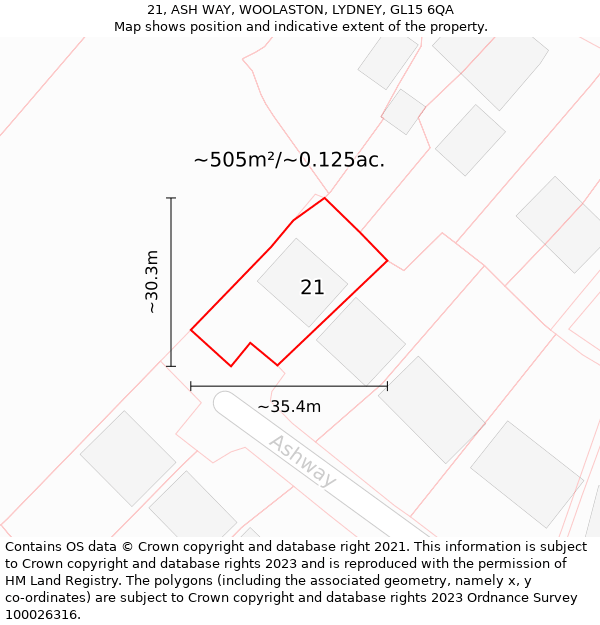 21, ASH WAY, WOOLASTON, LYDNEY, GL15 6QA: Plot and title map