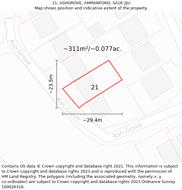 21, ASHGROVE, AMMANFORD, SA18 2JU: Plot and title map