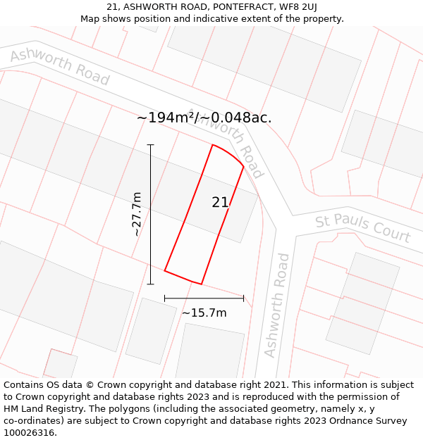 21, ASHWORTH ROAD, PONTEFRACT, WF8 2UJ: Plot and title map