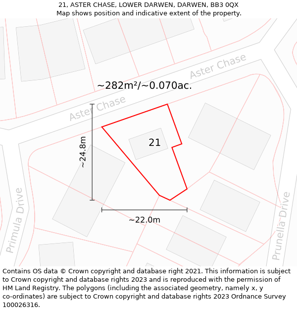 21, ASTER CHASE, LOWER DARWEN, DARWEN, BB3 0QX: Plot and title map