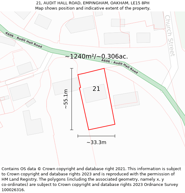 21, AUDIT HALL ROAD, EMPINGHAM, OAKHAM, LE15 8PH: Plot and title map