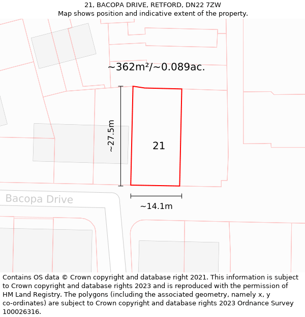 21, BACOPA DRIVE, RETFORD, DN22 7ZW: Plot and title map