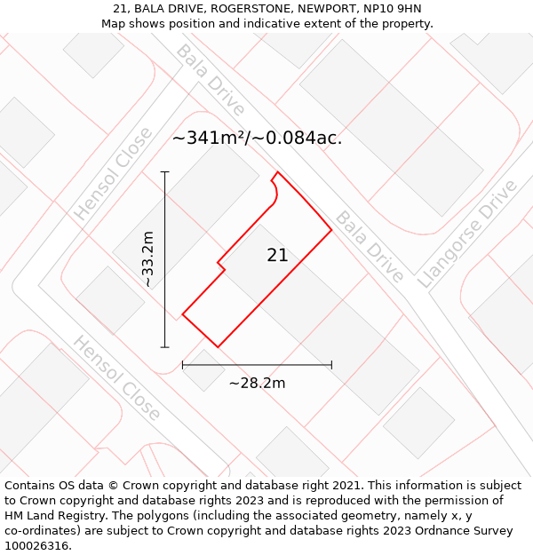 21, BALA DRIVE, ROGERSTONE, NEWPORT, NP10 9HN: Plot and title map