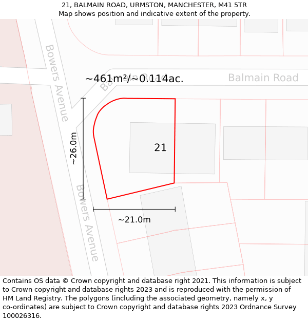 21, BALMAIN ROAD, URMSTON, MANCHESTER, M41 5TR: Plot and title map