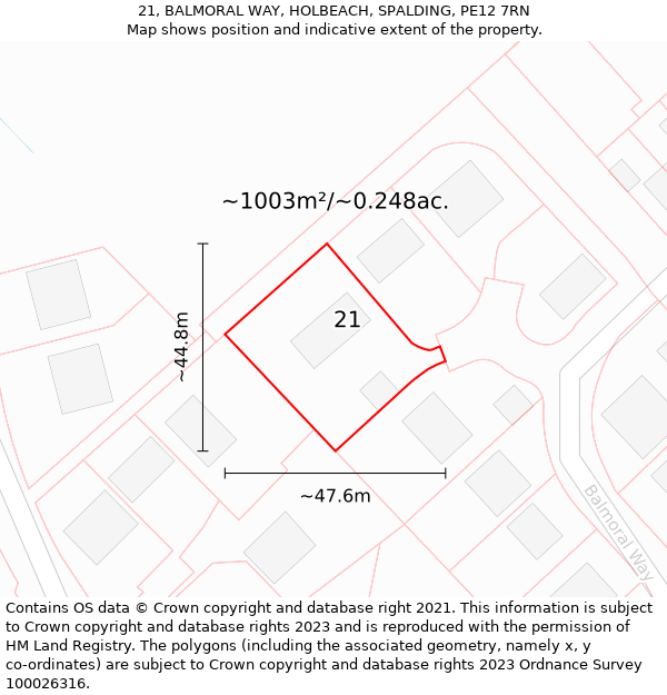 21, BALMORAL WAY, HOLBEACH, SPALDING, PE12 7RN: Plot and title map