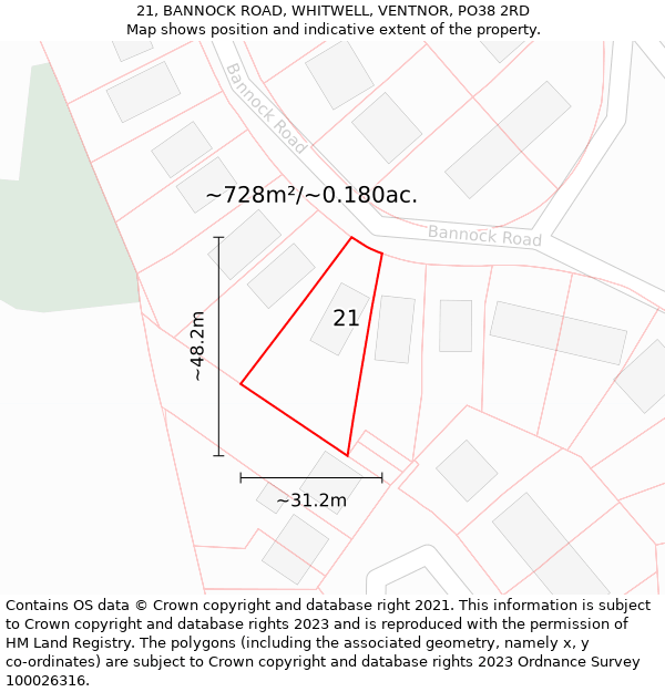 21, BANNOCK ROAD, WHITWELL, VENTNOR, PO38 2RD: Plot and title map