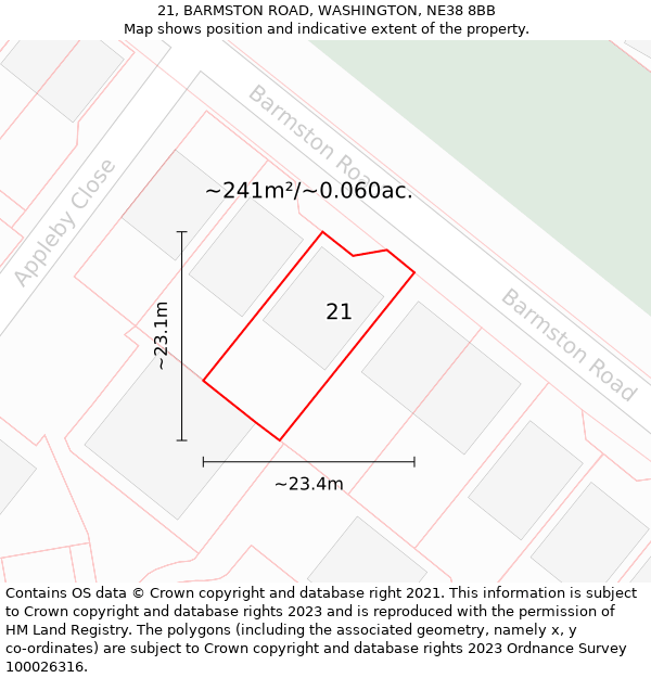 21, BARMSTON ROAD, WASHINGTON, NE38 8BB: Plot and title map