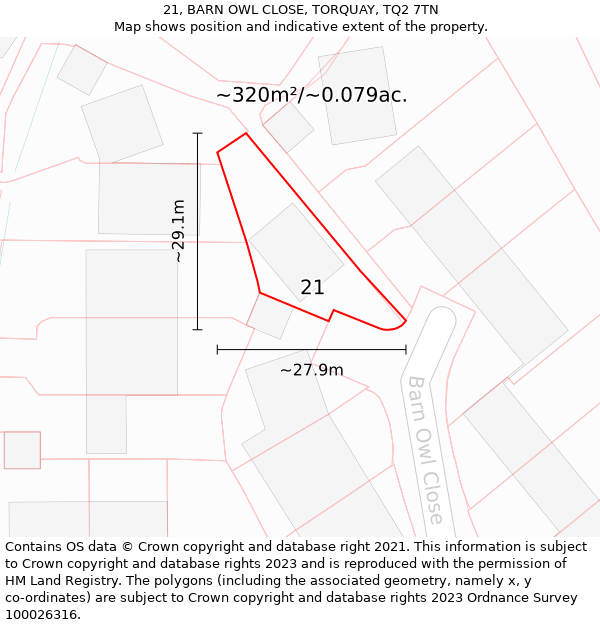 21, BARN OWL CLOSE, TORQUAY, TQ2 7TN: Plot and title map