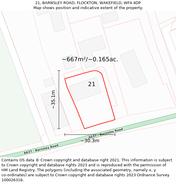 21, BARNSLEY ROAD, FLOCKTON, WAKEFIELD, WF4 4DP: Plot and title map