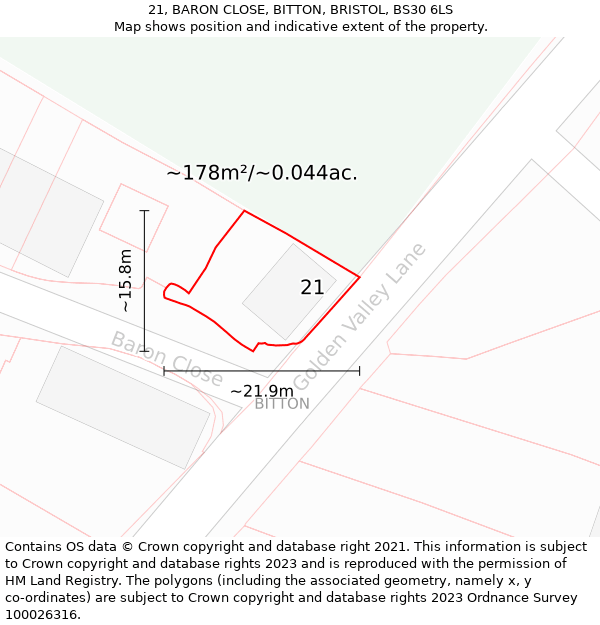 21, BARON CLOSE, BITTON, BRISTOL, BS30 6LS: Plot and title map