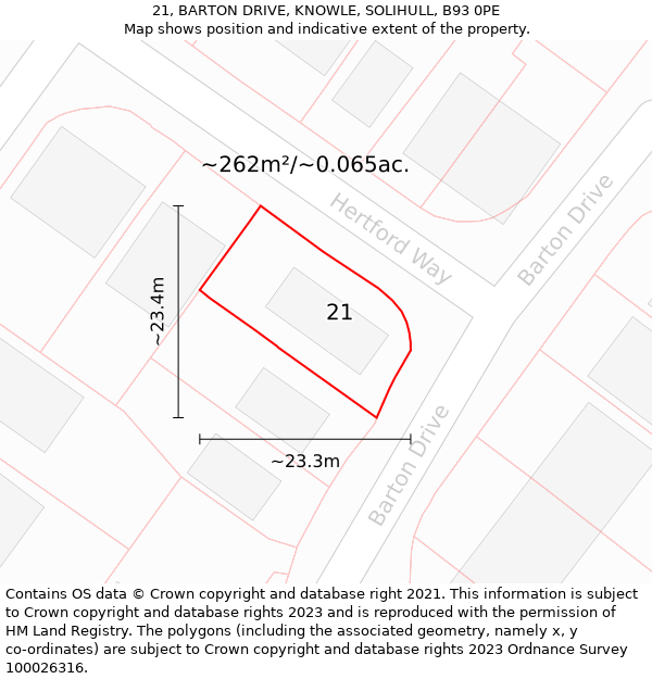 21, BARTON DRIVE, KNOWLE, SOLIHULL, B93 0PE: Plot and title map