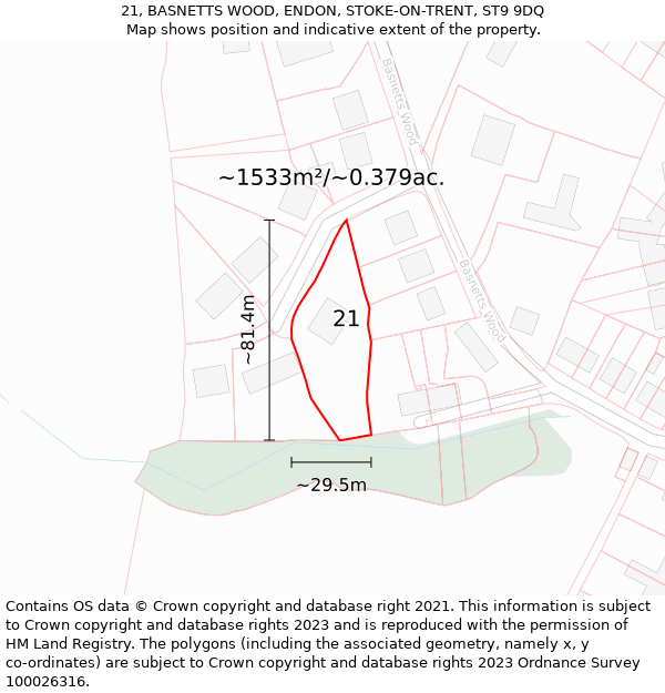 21, BASNETTS WOOD, ENDON, STOKE-ON-TRENT, ST9 9DQ: Plot and title map