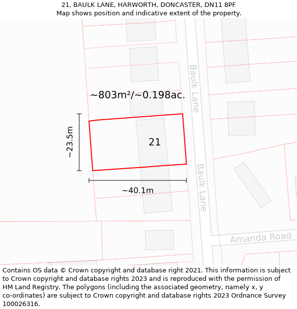 21, BAULK LANE, HARWORTH, DONCASTER, DN11 8PF: Plot and title map