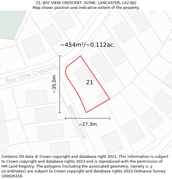 21, BAY VIEW CRESCENT, SLYNE, LANCASTER, LA2 6JU: Plot and title map