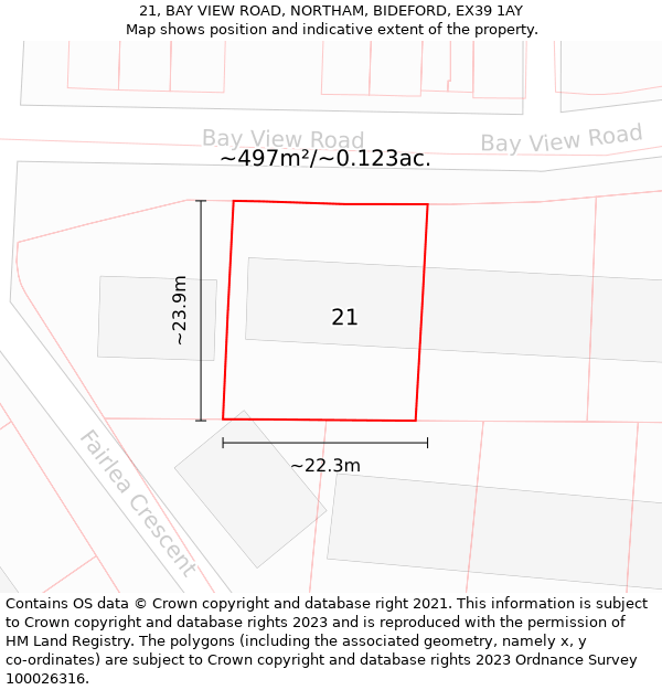 21, BAY VIEW ROAD, NORTHAM, BIDEFORD, EX39 1AY: Plot and title map