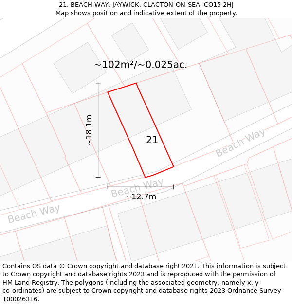 21, BEACH WAY, JAYWICK, CLACTON-ON-SEA, CO15 2HJ: Plot and title map