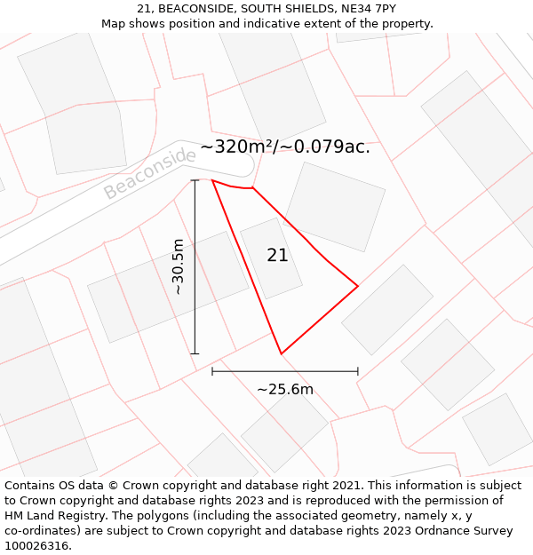 21, BEACONSIDE, SOUTH SHIELDS, NE34 7PY: Plot and title map