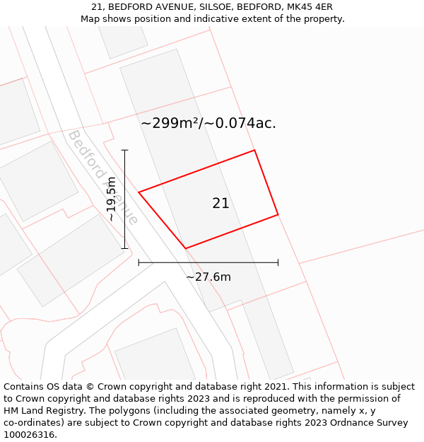 21, BEDFORD AVENUE, SILSOE, BEDFORD, MK45 4ER: Plot and title map